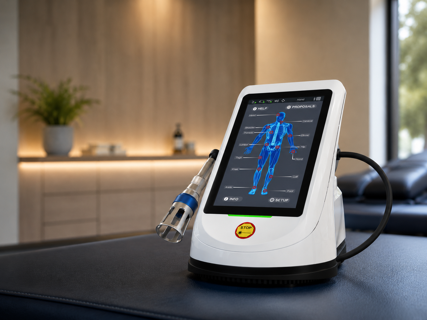 Class IV laser therapy device in a treatment room.