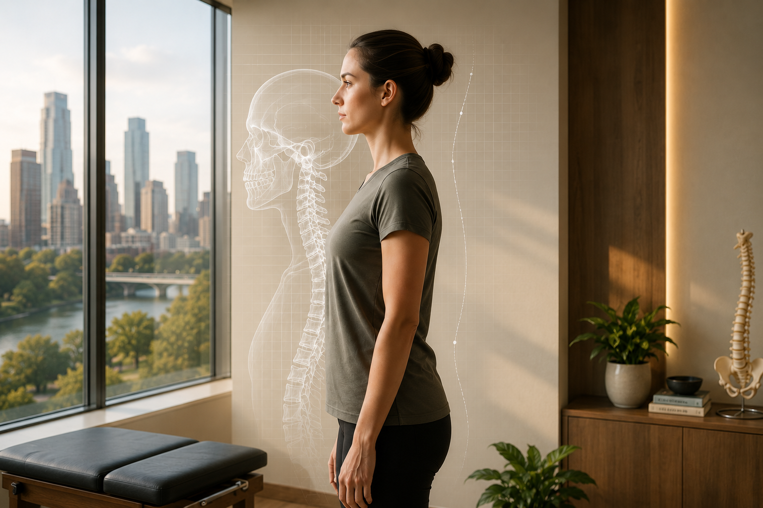 Corrective chiropractic care consultation in a modern Austin clinic.