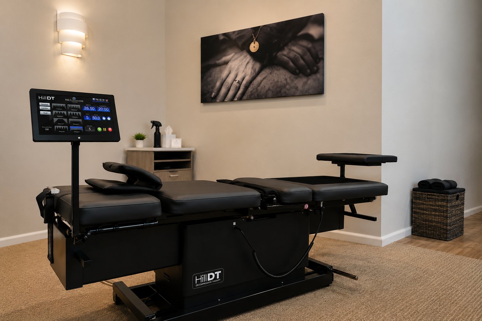 HillDT decompression table at 100% Chiropractic Austin Rosedale.