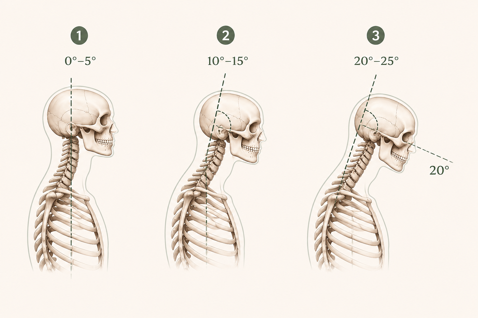 Forward head posture diagram showing posture-related headaches and desk-related neck pain strain.