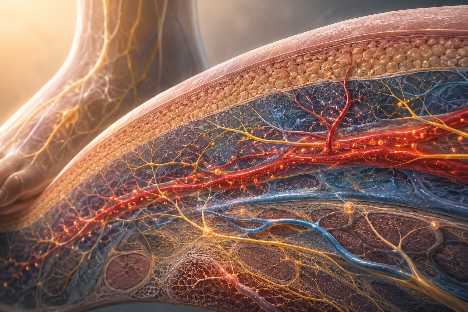 Circulation and nerve illustration for diabetes-related neuropathy.