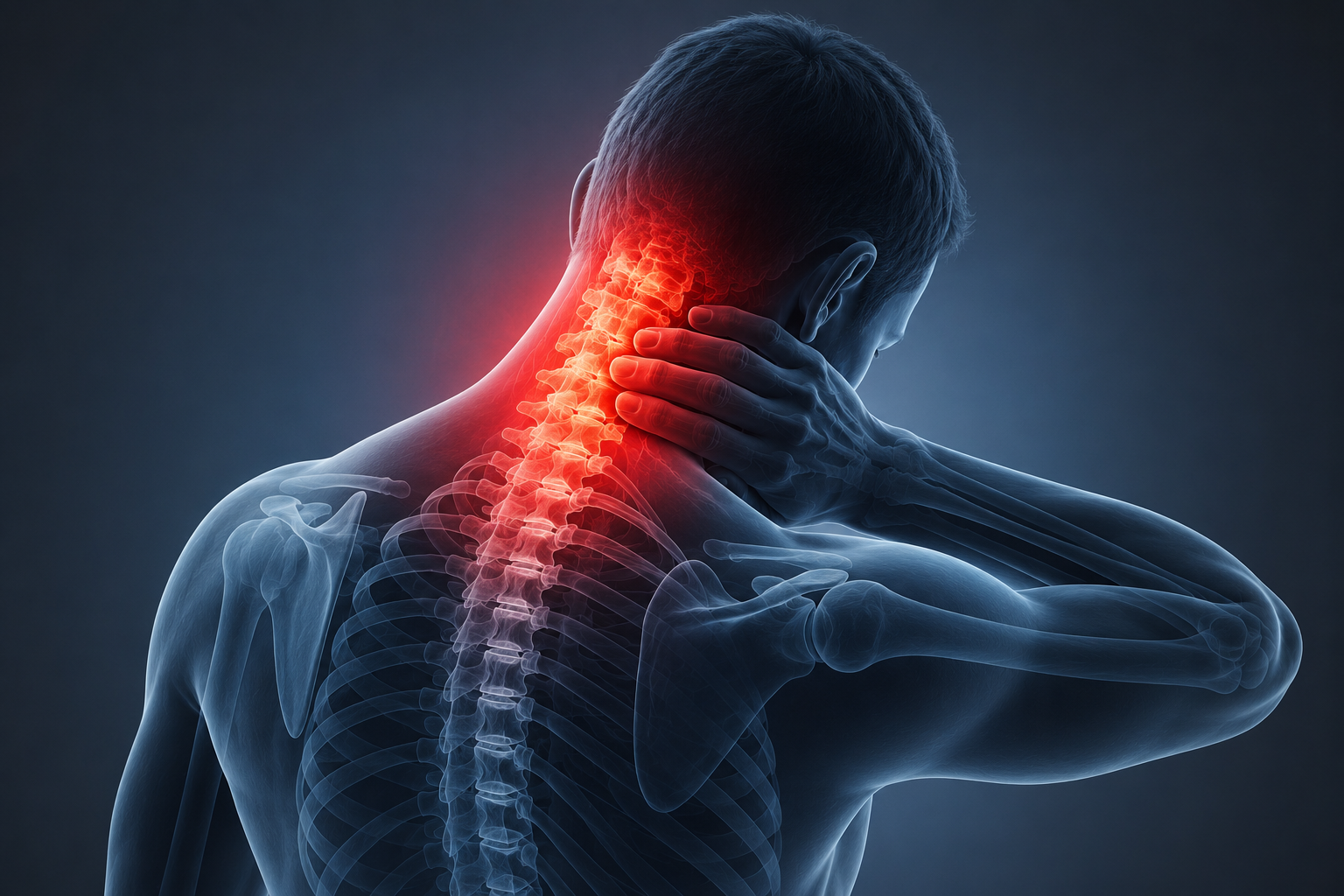 Conceptual image showing whiplash stress through the neck and upper spine.