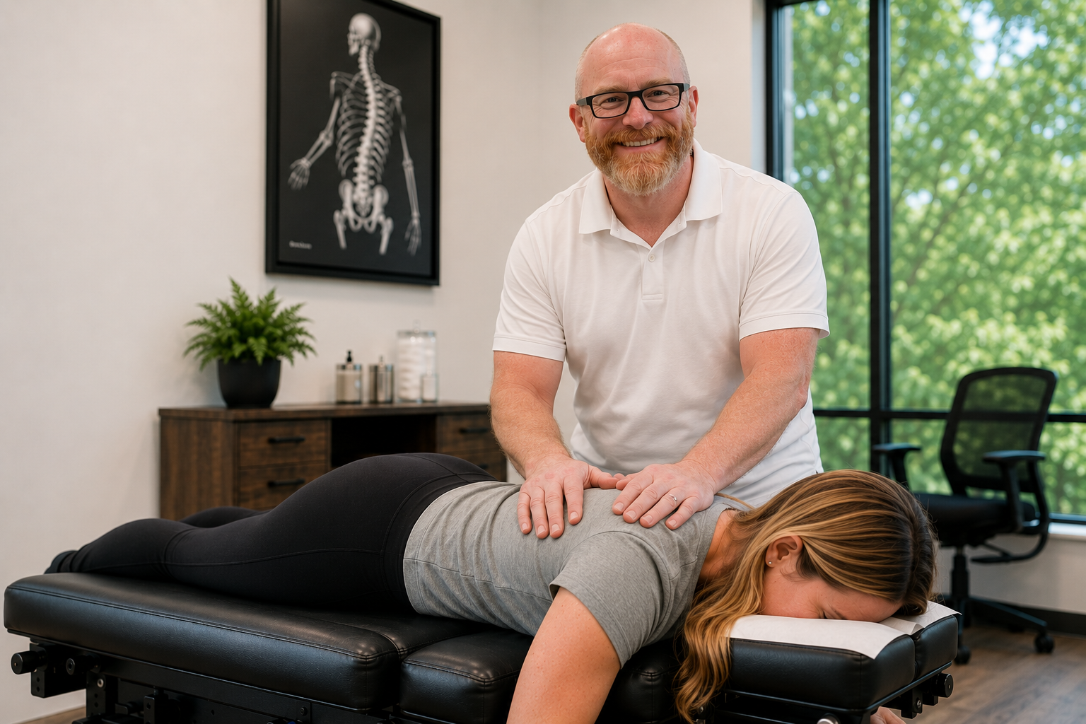 Dr. Nicolas Kellerman providing chiropractic care in the Austin Rosedale clinic.