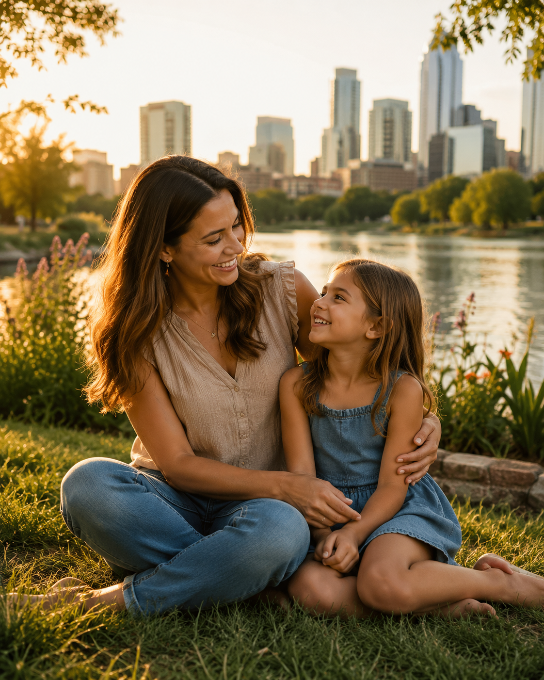 Austin mother and daughter enjoying time near the lake after a pain flare-up improves.