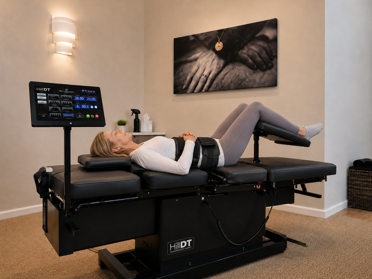 HillDT decompression therapy table at 100% Chiropractic Austin Rosedale.