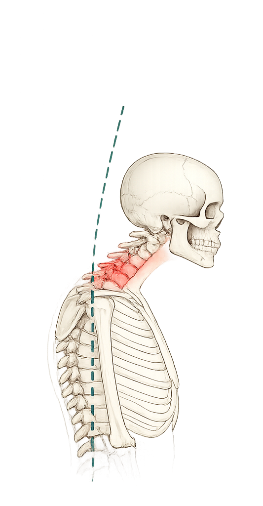 Severe forward head posture illustration.