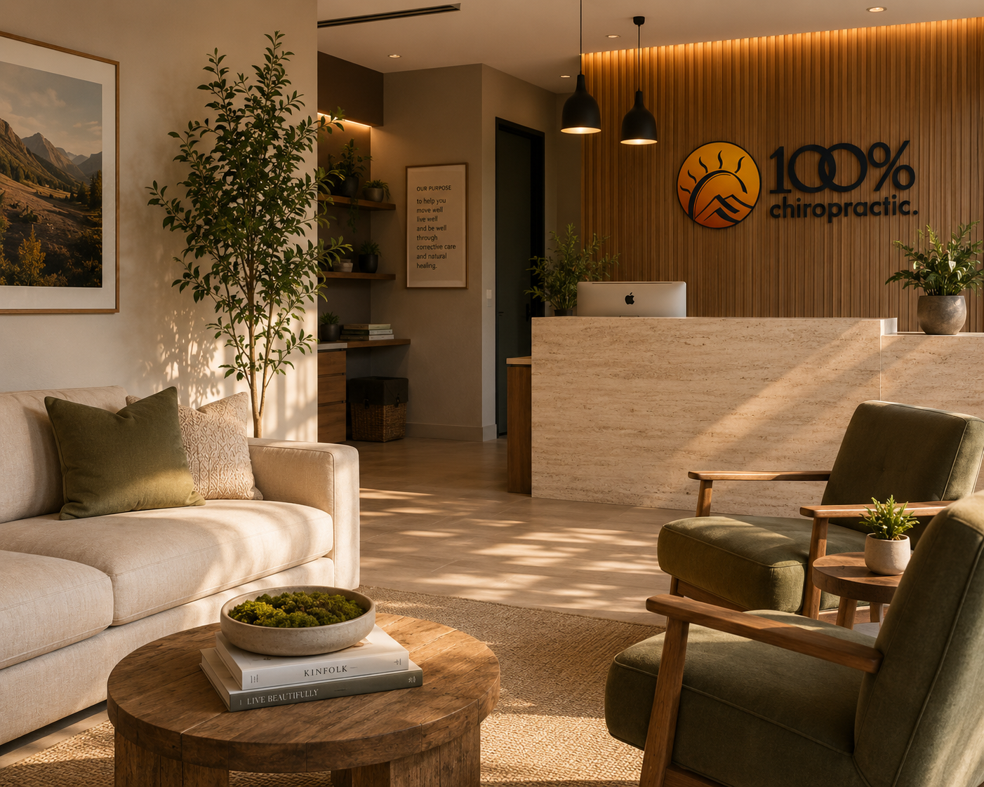 100% Chiropractic Austin Rosedale clinic interior for soft tissue therapy evaluations.